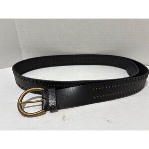Frye Womens Leather Belt Studded brass hardware round gold buckle Size XL